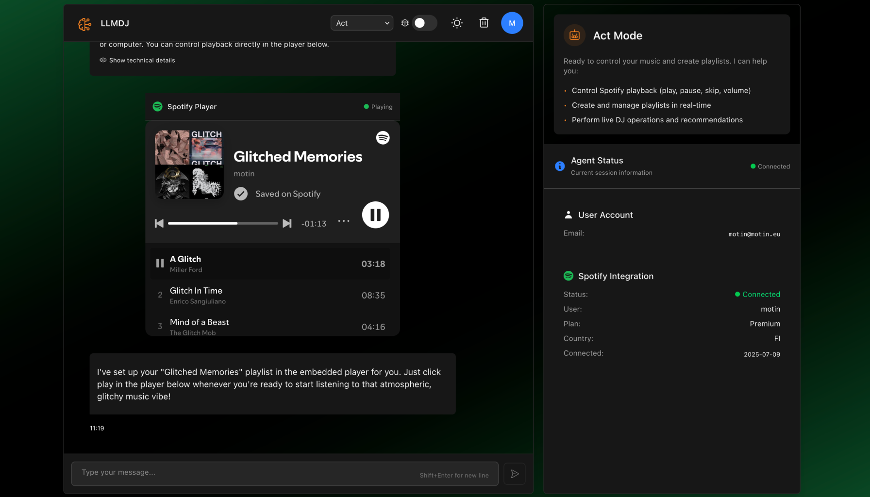 LLMDJ - AI Spotify DJ Screenshot